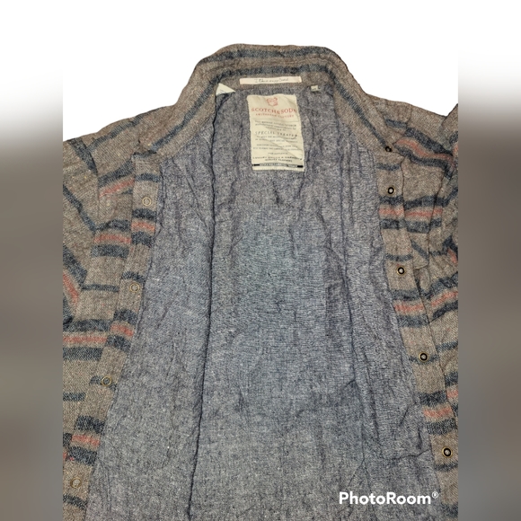 Scotch and Soda Specially Made MensWool Gray Lined Flannel Shacket- Size XL - Picture 3 of 7